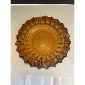 Vtg Cigar Ashtray Fostoria MCM Amber Starburst Ribbed  Glass  7” 1960s